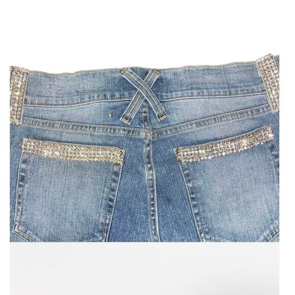 Y2K Allen b low rise flaredjeans with rhinestone crystal accents sz 30
